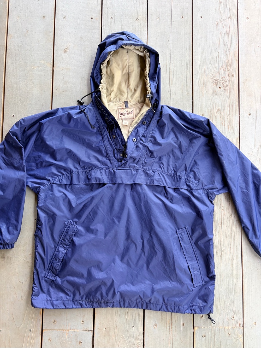 Woolrich Vintage Windbreaker Hooded Pullover Jacket - Navy XL